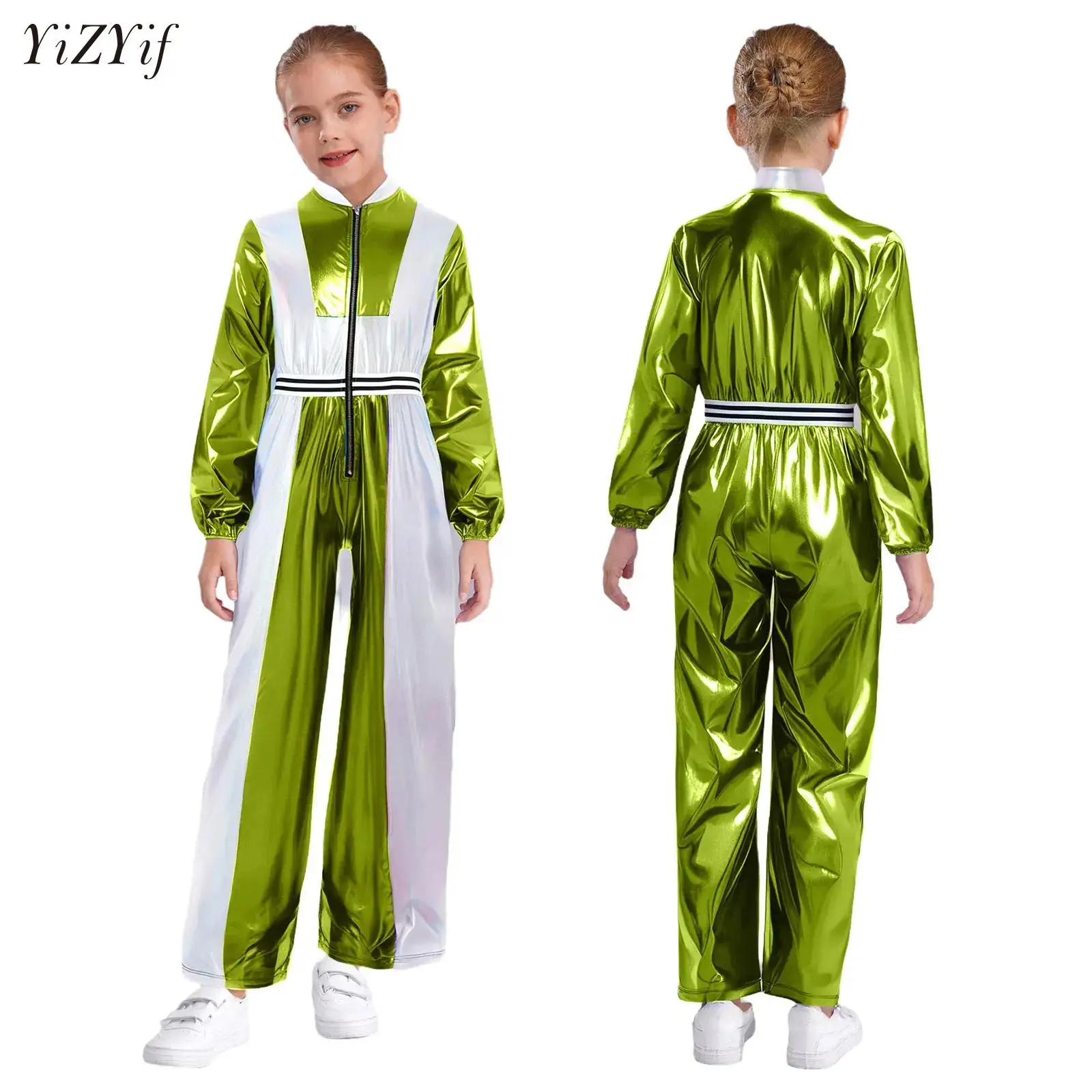 

Girls Halloween Carnival Metallic Jumpsuit Outerspace Astronaut Alien Robot Cosplay Costume for Festival Cutie Anime Clothes