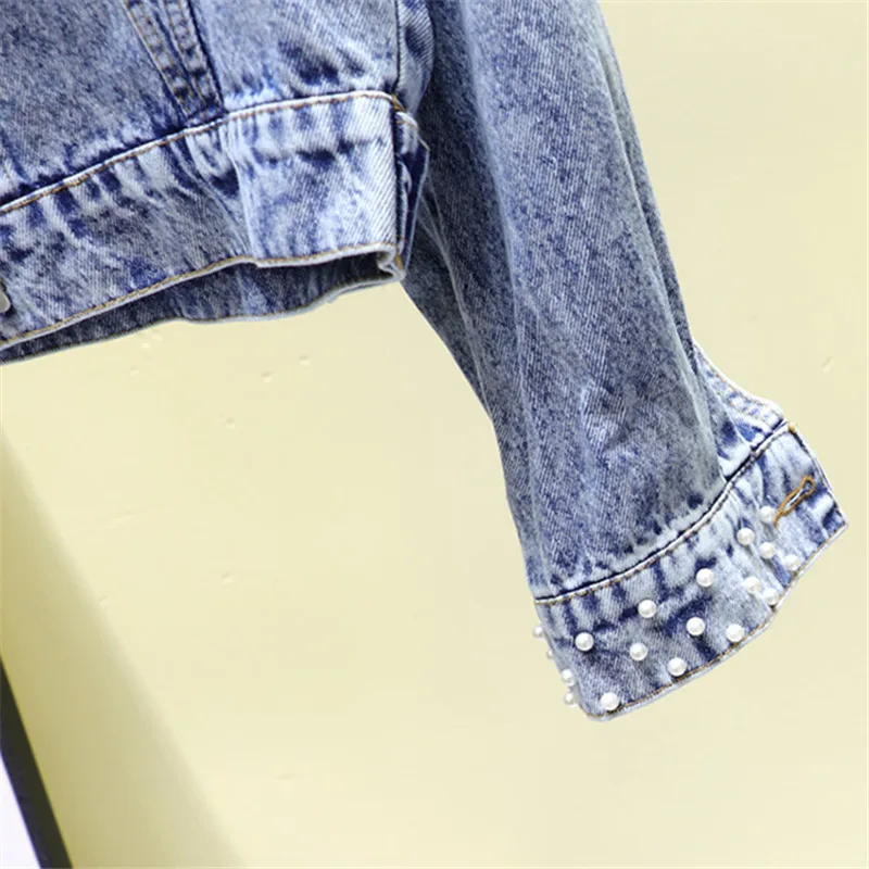 Spring Korean Multicolor Diamonds Beading Denim Jacket Women Loose Short Cowboy Outerwear Vintage Black Blue Jeans Jacket Female