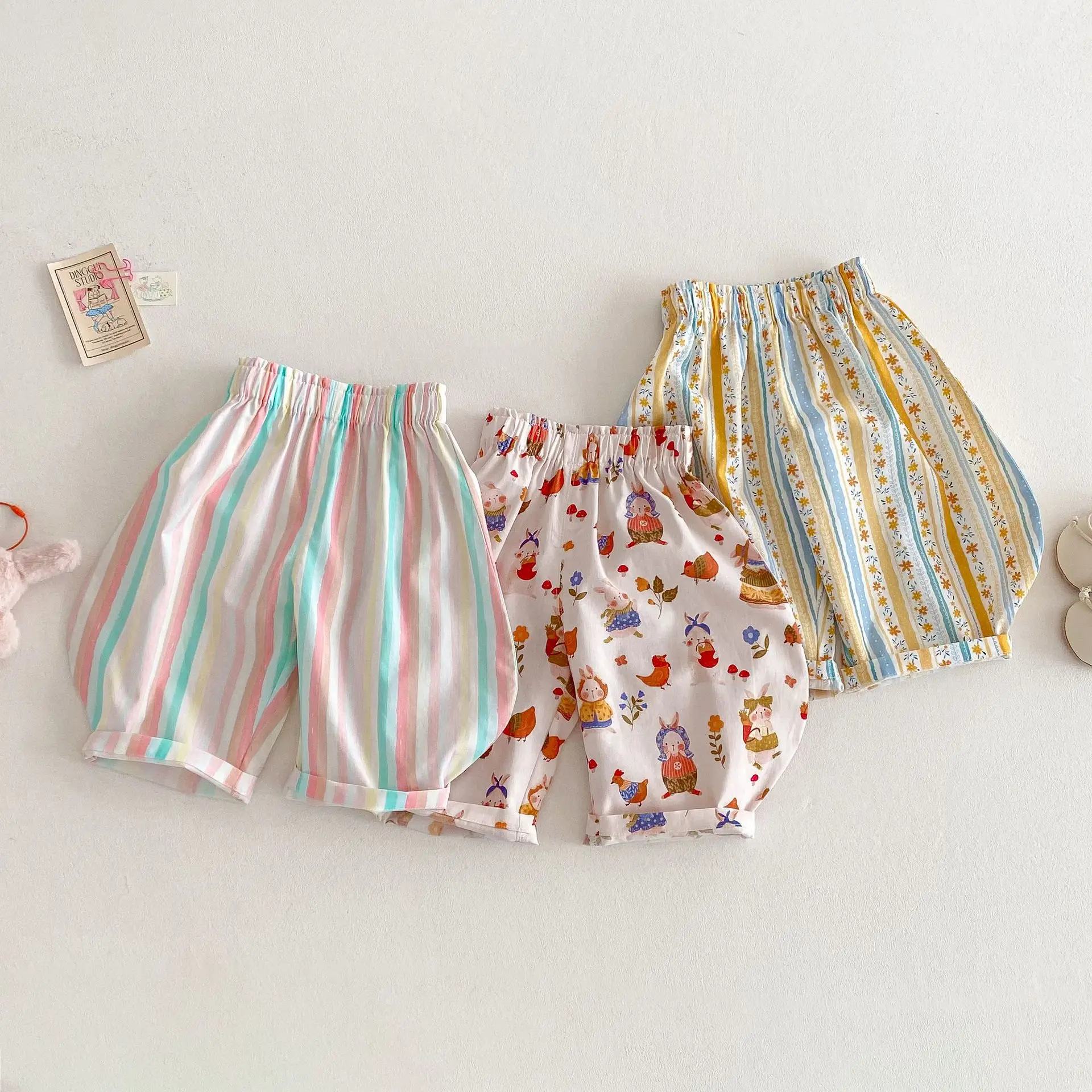 Baby Girls Elegant Print Pant Toddler Girls Cotton Candy Color Thin Casual Trousers Newborn Summer Breathable Pants