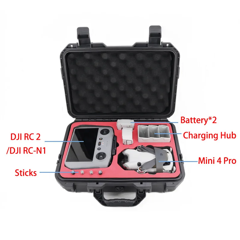 Mini 4 Pro Waterproof Hard Case Portable Safety RC 2/RC N2 Suitcase for DJI Mini 4 Pro Drone Accessory