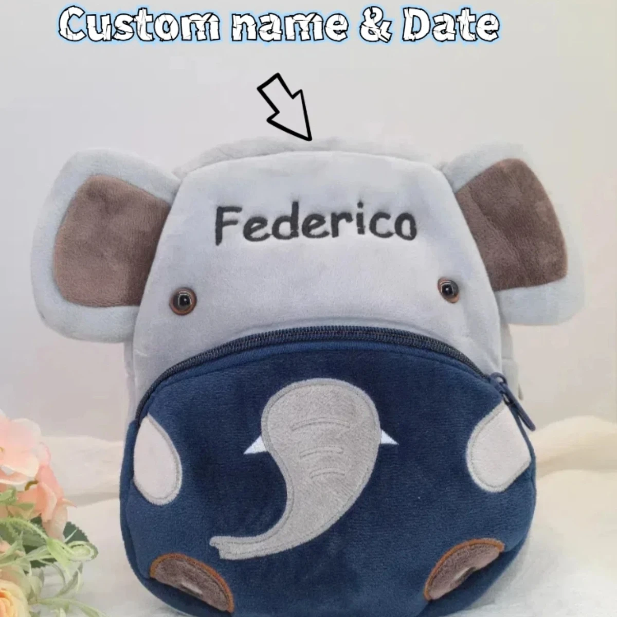 

Personalized Custom name Embroidered Newborn letter Nursery Baby elephant backpack Bag Gifts for Boy Girl children polychrome