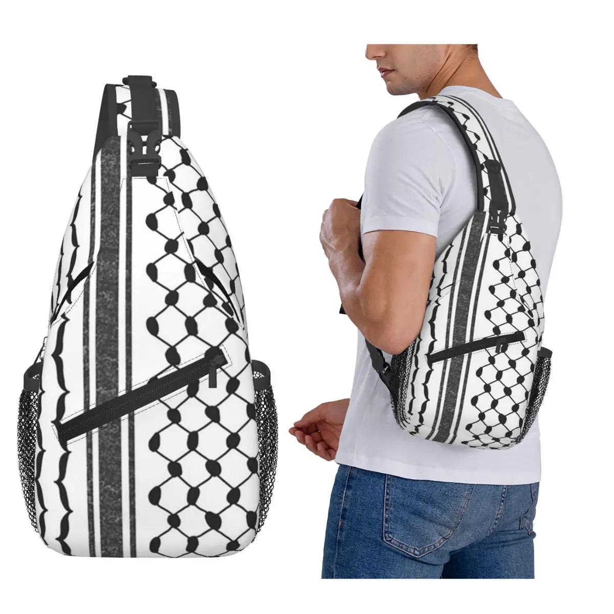 

Hattah (Keffiyeh) Chest Bag Men Sling Crossbody Backpack Chest Bag Travel Hiking Daypack Shoulder Bag