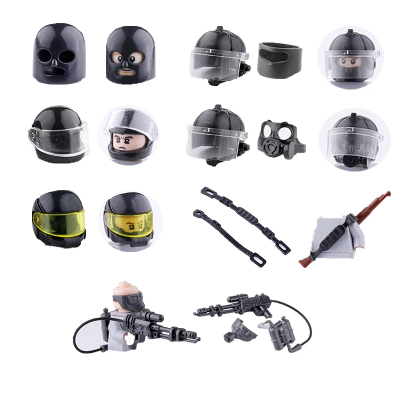 Building Blocks Solider Figures Gifts Toys Modern Police Equipments Shields Flame-thrower Tactical Helmet Earphone Belt Goggles