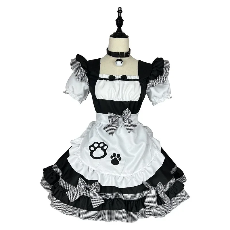 Costumes de cosplay de femme de chambre classique pour fille, robe de princesse de fête, tablier Lolita Cat Girl, tenues d'anime, noir et blanc mignon, grande taille