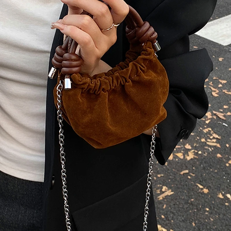 Exquisite Versatile Suede Shoulder Bags High-grade Solid Colour Simple Handbag 2025 Autumn Female Chain Crossbody Bags