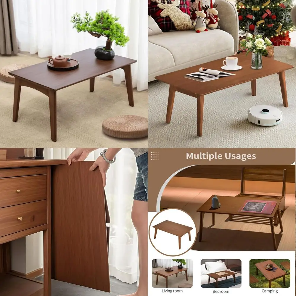 

Walnut Large Japanese Folding Coffee Table - Collapsible for Small Spaces, Ideal for Living Room and Home Office
