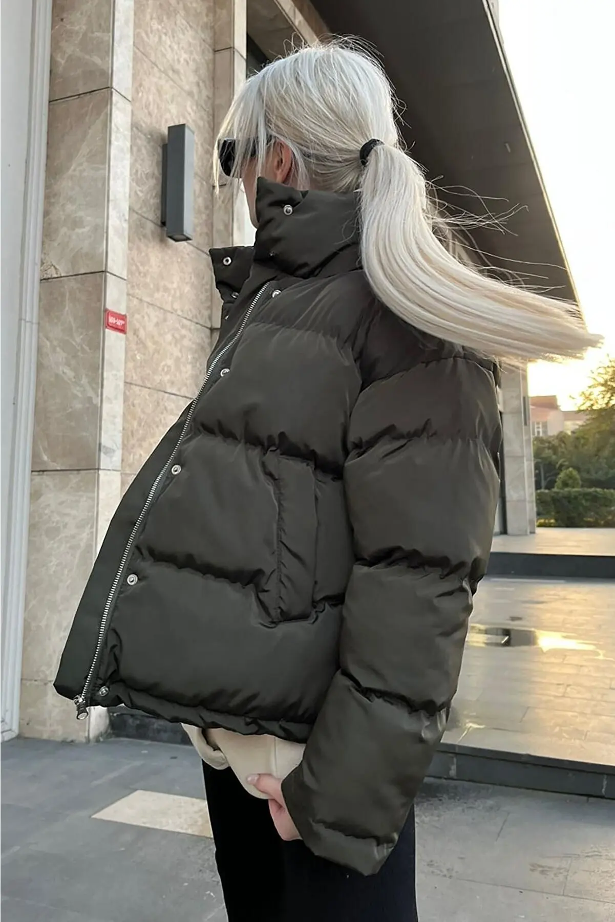 2023 Model Daily Winter Brown Oversize Basic Coat Quilted Inflatable Women's Coat Winter Clothes Inflatable Jacket Keep Warm