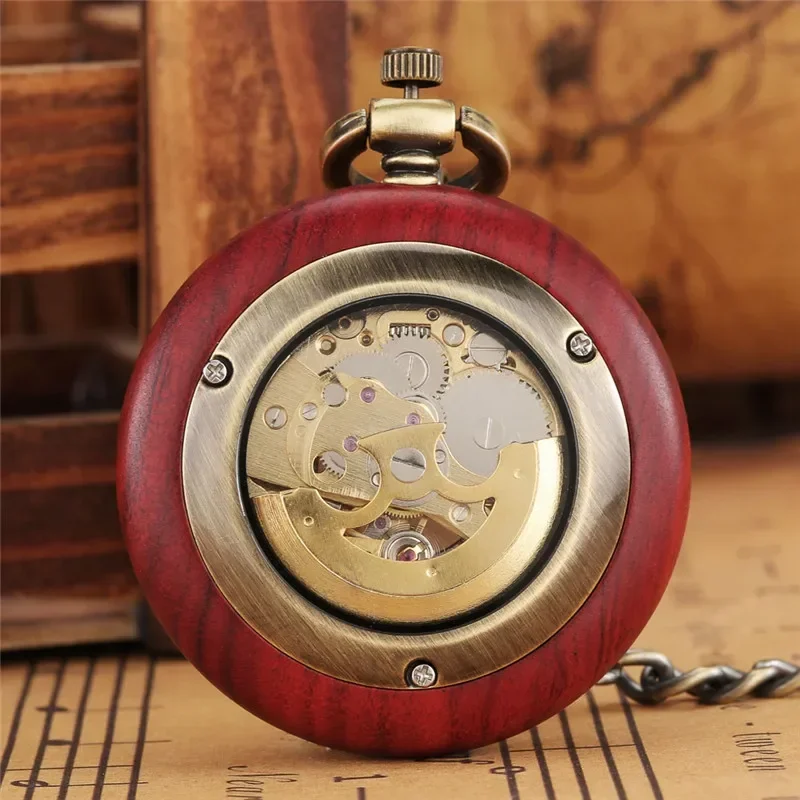 Classic Retro Pocket Watch Unisex Skeleton Automatic Mechanical Watches Roman Number Dial Pendant FOB Clock Chain Reloj Gift