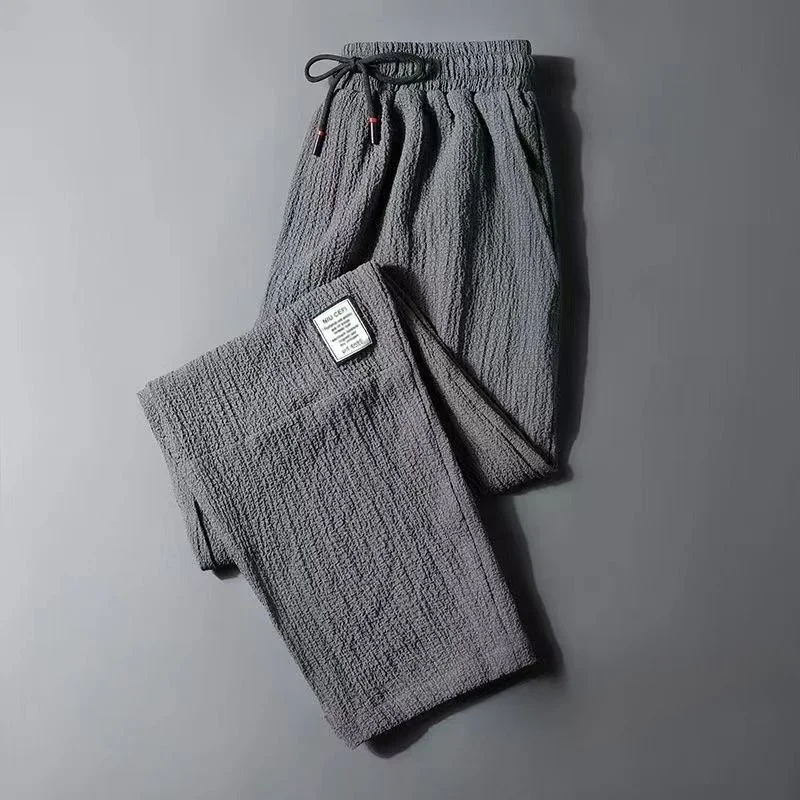 

Summer Lightweight Qui Dry Ice Silk Sports Men's Pants Cotton Linen Casual Loose Fit Straight Leg Trousers for Young Men