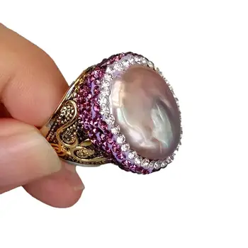 21x24mm Cultured Purple Keshi Pearl Crystal Ring