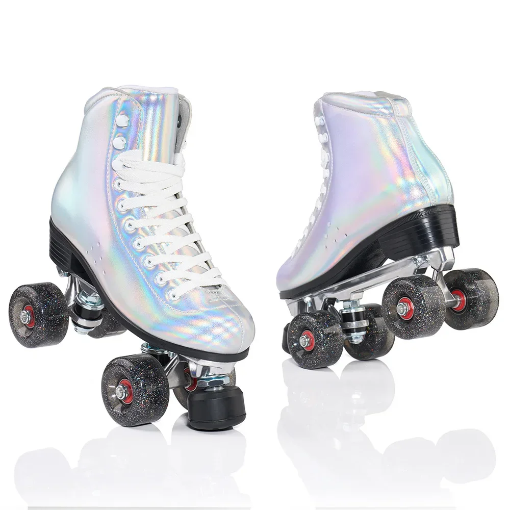 Silver Roller Skates Shoes Quad 4 Wheels Skating Professional Brush Street Roller Skating Rink Sliding Outdoor Sports Shoes Gift