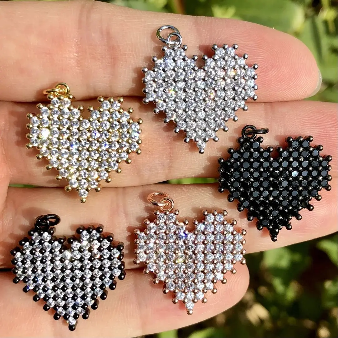 

5pcs Micro Cubic Zirconia Pave Heart Pendant Charms Gold Plated for Fashion Jewelry Accessories Bracelets Necklace Handmade