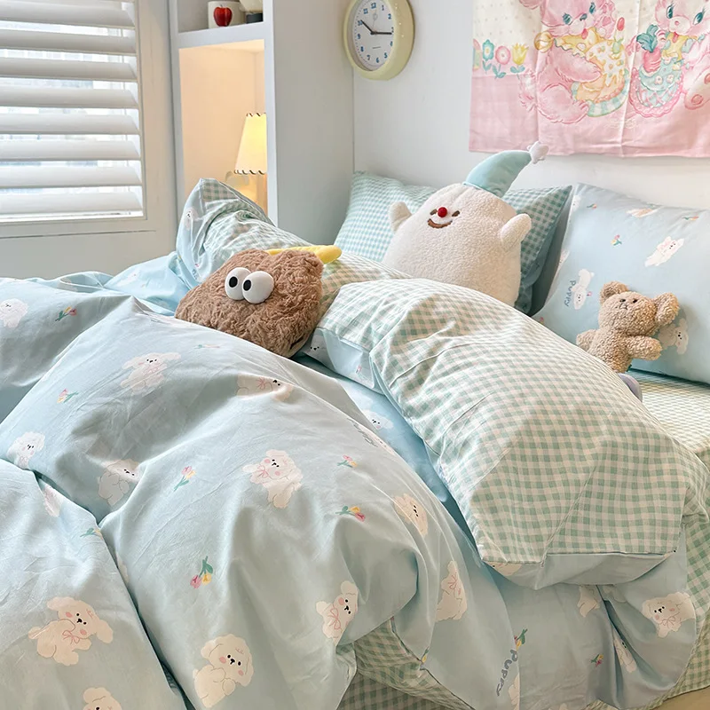 

Small Fresh Cotton Cartoon Ins Style Four Piece Set for Girls' Hearts Pink Cotton Quilt Cover 1.5m 1.8m Bed Sheet Bedding