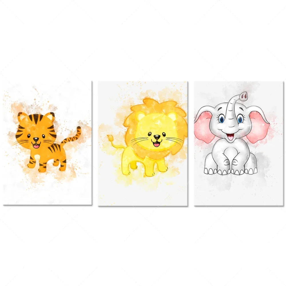 Set 6 types d'impressions d'animaux de jungle, lion aquarelle, animal de jungle aquarelle, animal de jungle d'art mural, animal