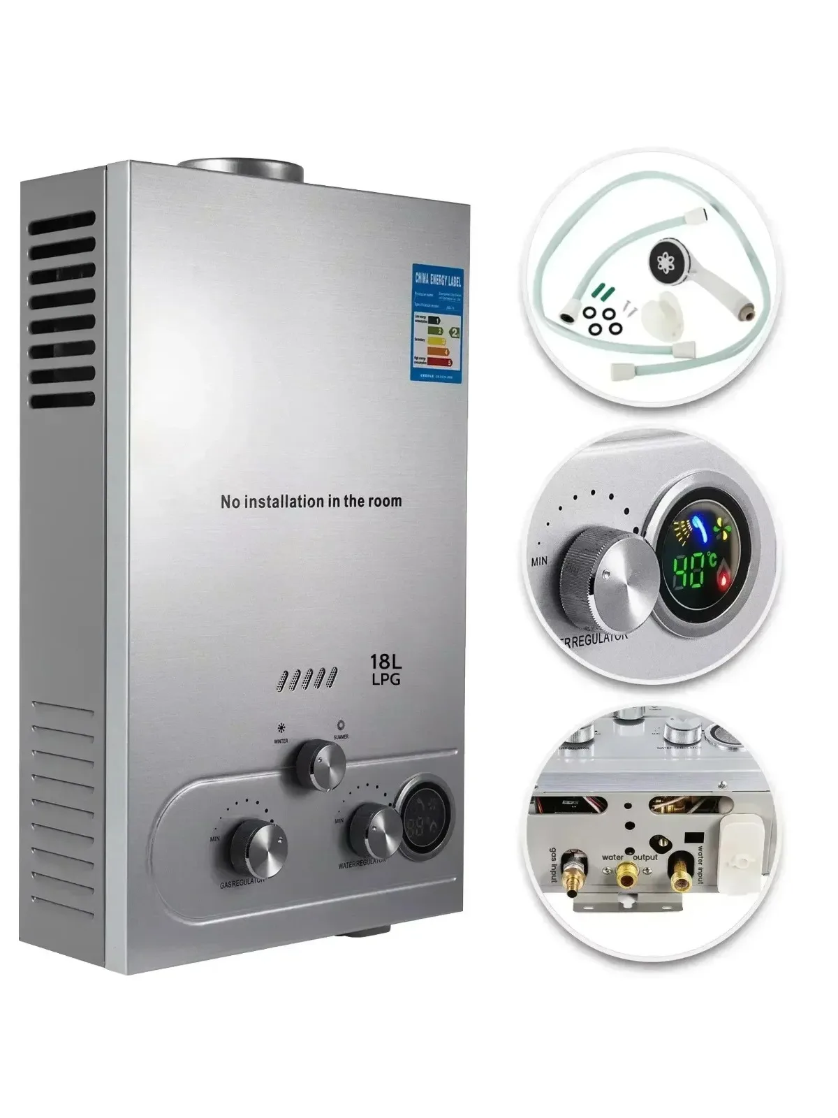 VEVOR LPG 18L Boiler 36KW Instant Vloeibaar Petroleum Gas Boiler Roestvrij Staal Tankless Boiler Kit Draagbare - afbeelding 2