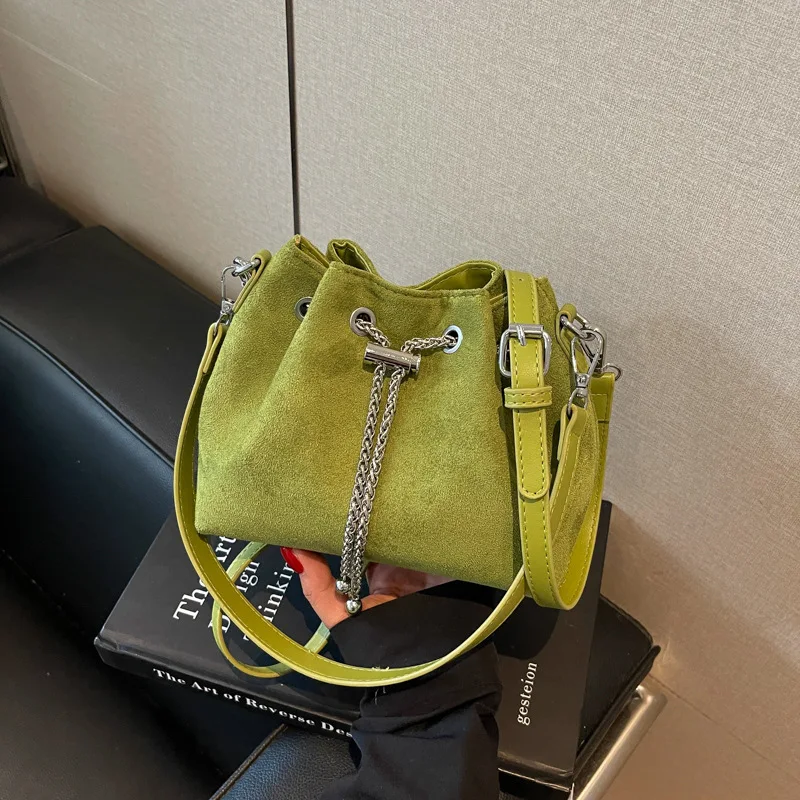 Bolso bandolera retro de ante verde, elegante bolso de mano mini para fiestas, bolso casual de cadena para uso diario, bolso de un solo hombro, tendencia de otoño.