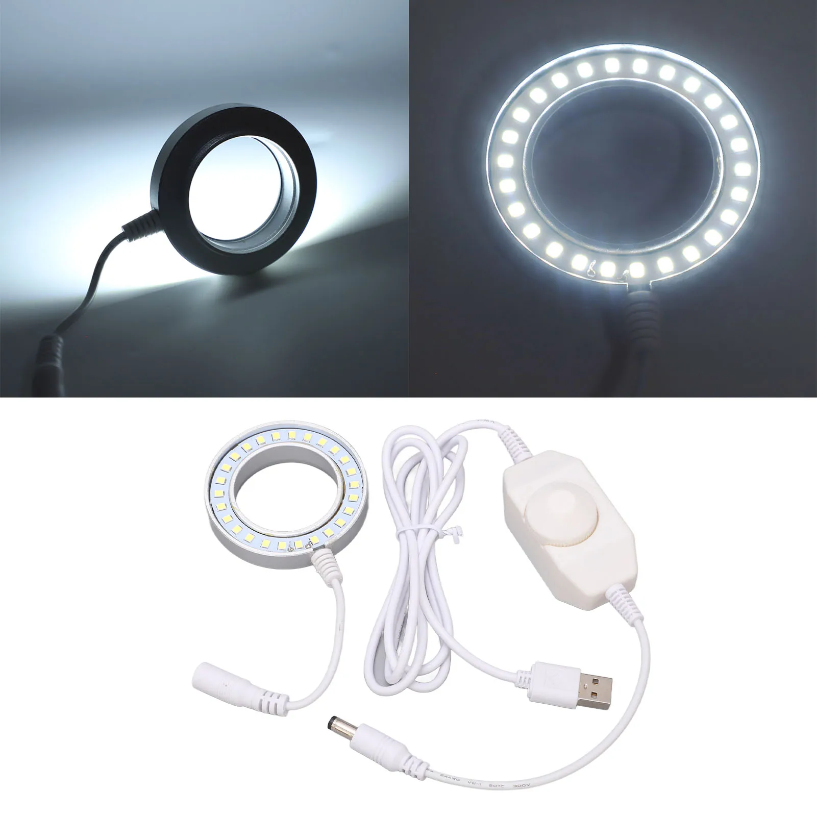LED حلقة ضوء قابل للتعديل لمجهر ستيريو كاميرا صناعية أجزاء التصوير الملحقات LED مصباح مصمم على شكل حلقة المجهر مصباح مصمم على شكل حلقة