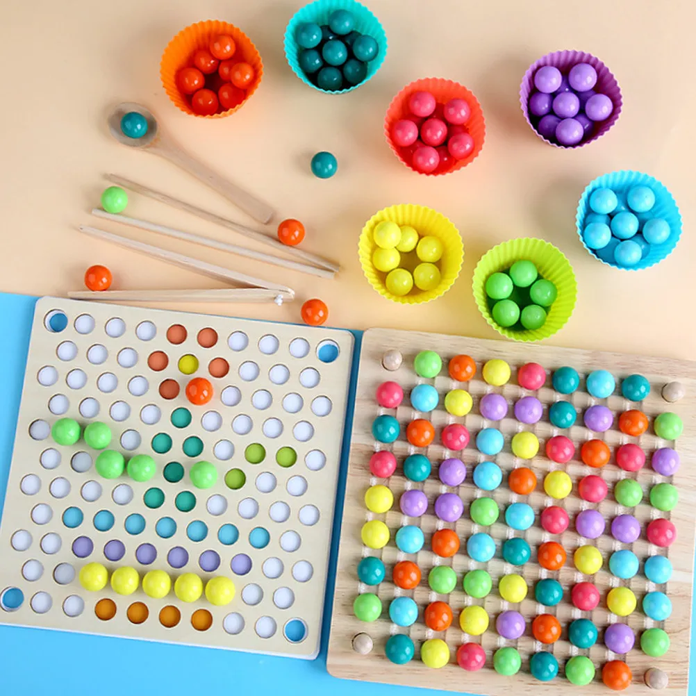 

1Set Bead Clipping Interactive Board Game Wooden Educational Early Learning Game for Kids Hand Eye Coordination