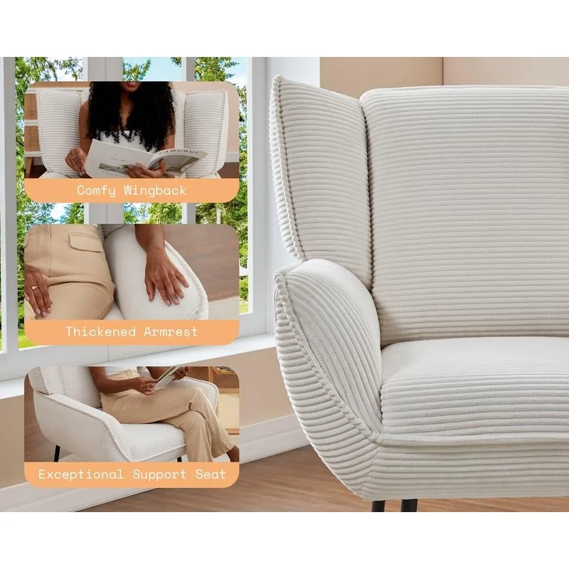 Silla con respaldo de alas, Sillón tapizado para sala de estar, Accent