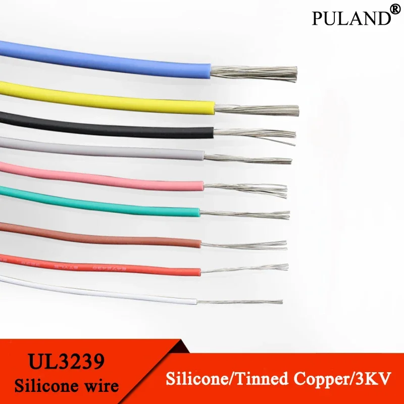 2M/5M UL3239 Wire 32 30 28 26 24 22 20 18 16 14 12 10 8 AWG Silicone Insulated Tinned Copper 3KV DIY LED Electronic Cable