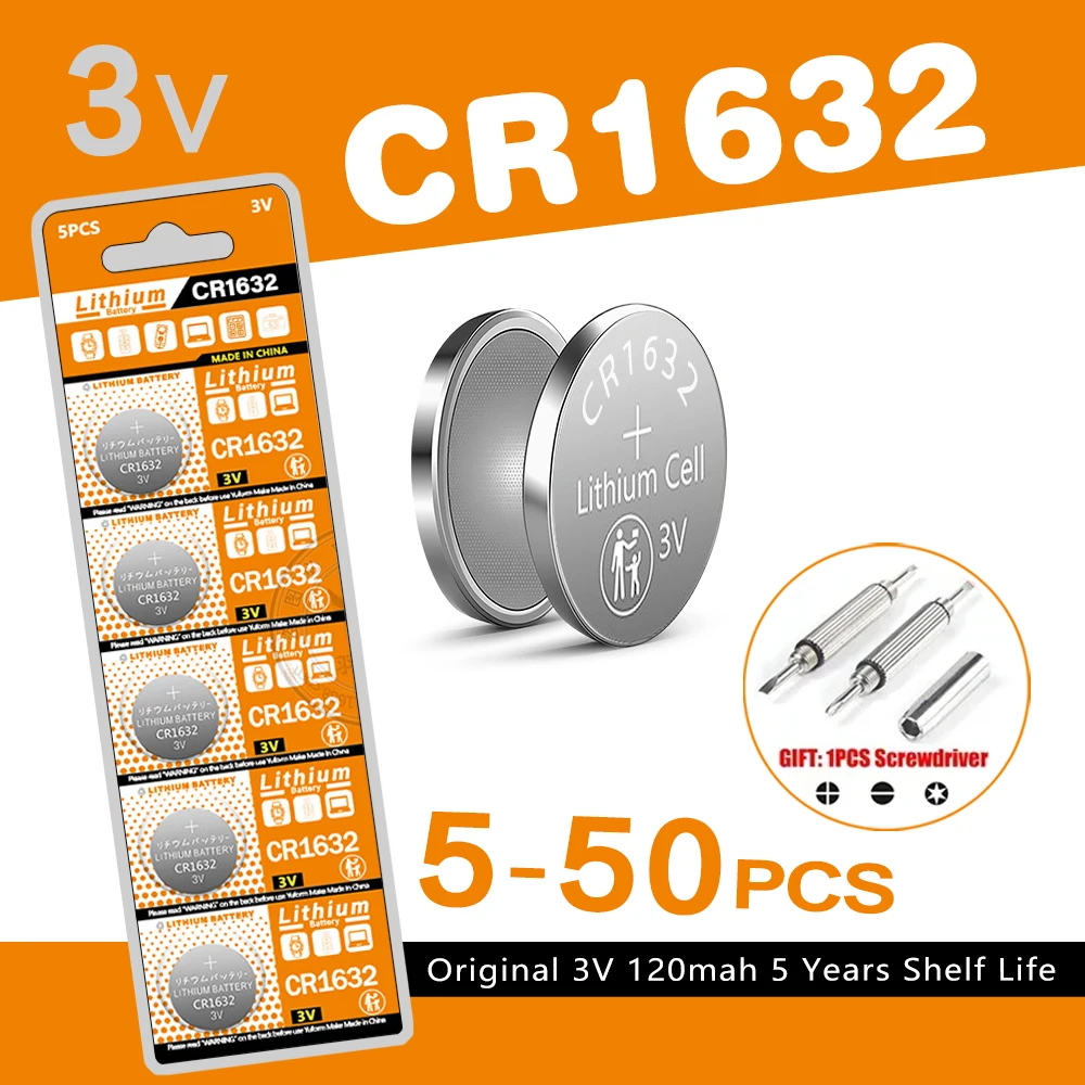 

5-50 шт. 3 В CR1632 Батарея CR 1632 Литиевая батарея DL1632 BR1632 KCR1632 ECR1632 Для автомобиля Пульт дистанционного управления Часы Кнопка Монетные элементы