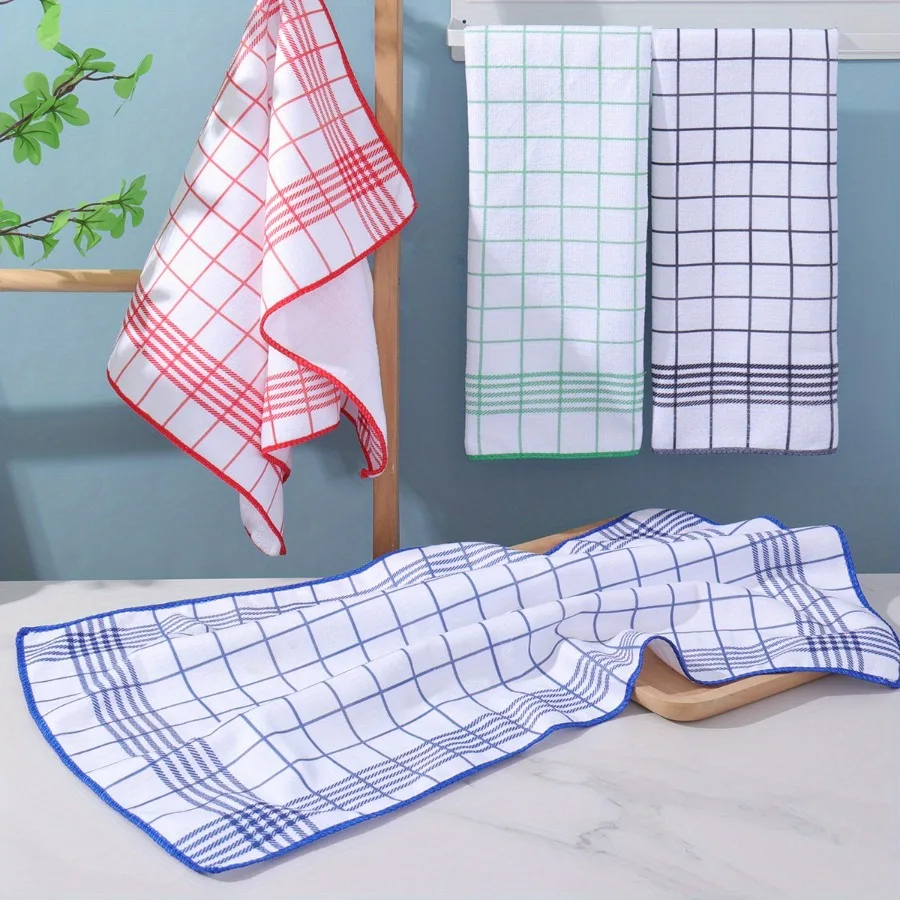 6-Pack of Plaid-Shaped Dishcloths in Random Colors, Super Absorbent and Lint-Free, Soft and Durable Kitchen Cleaning Cloths Suitable for Daily Use and Cleaning Coffee Machines