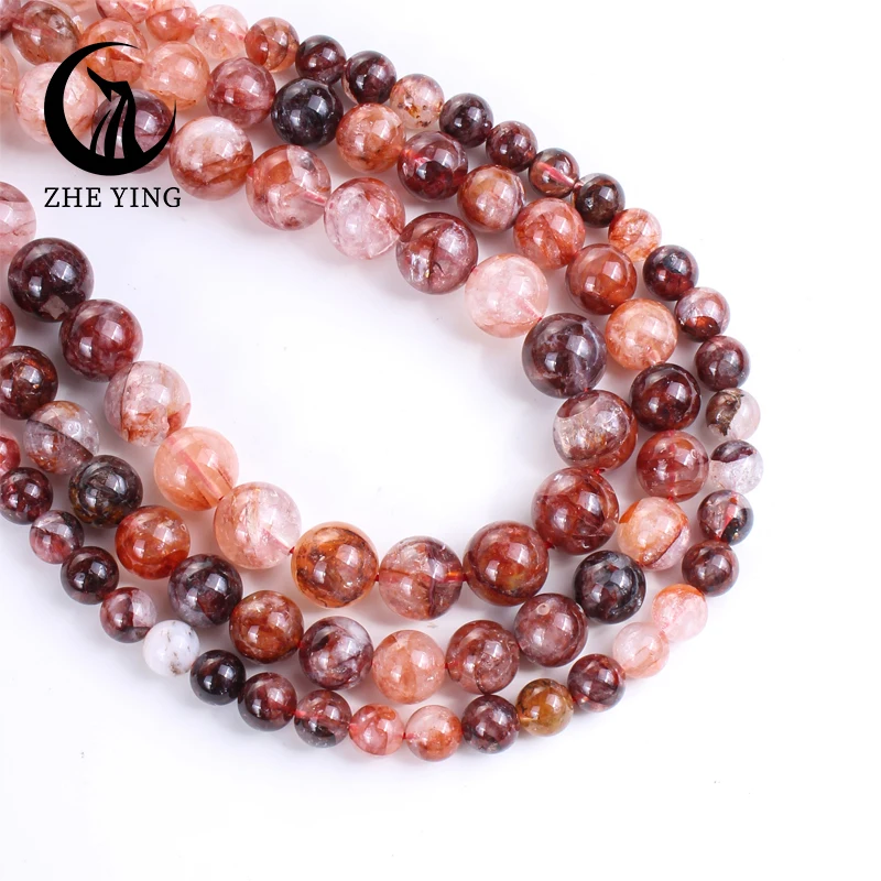 

New Natural Stone Red Fire Quartz Beads Red Hematoid Crystal 6 8 10mm Round Loose Spacer Beads For Jewelry Making DIY Bracelets
