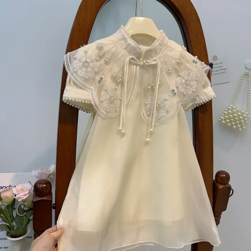

Платье для девочек, летнее детское платье принцессы Cheongsam, новое тюлевое платье с плечами, Ropa De Niña, одежда для девочек, новинка