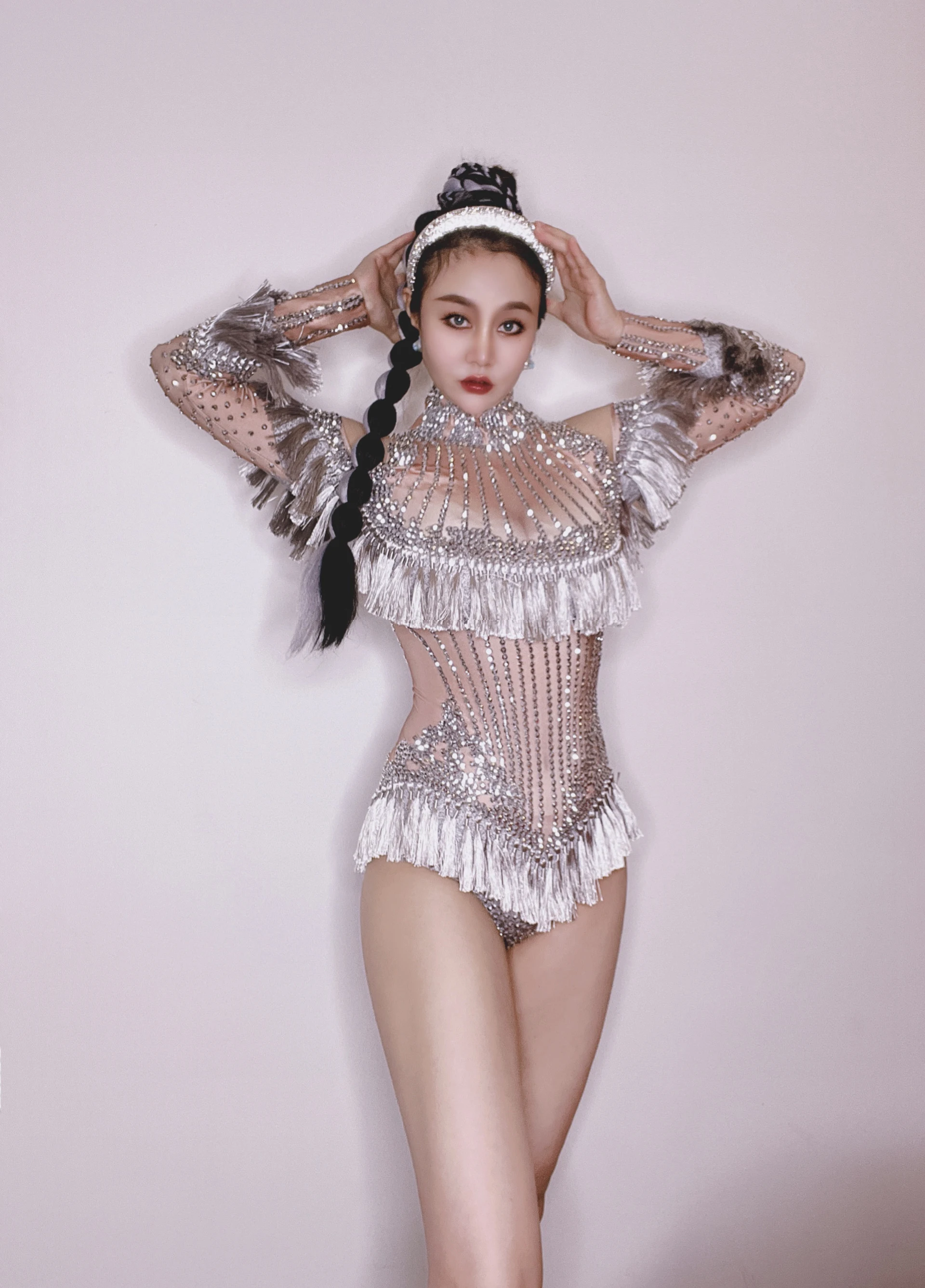 2025 القطب ملابس رقص تمتد حجر الراين هامش بذلة المغني أداء المرحلة ارتداء الهذيان الزي سحب الملكة الملابس yk146