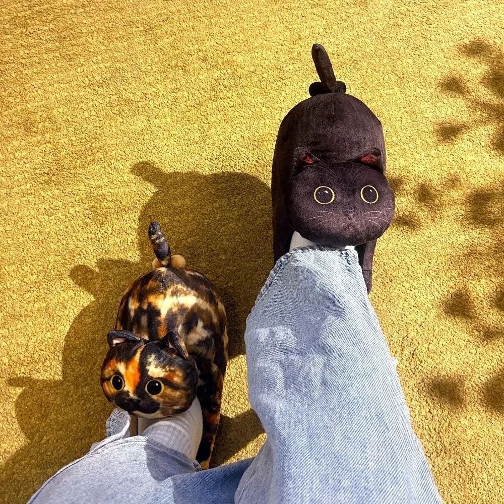 

Leopard Cat EVA Cat Hugging Slippers Thick Sole Soft Kitty Slippers Non-Slip Creative Winter Fluffy Slides Girls