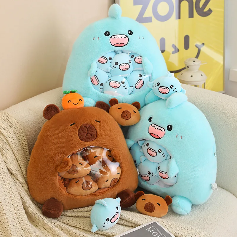 Poupées en peluche de requin bleu Capybara, sac à collation, animaux super doux, jouets de dessin animé, oreiller de jet, cadeau d'anniversaire pour filles et garçons, décor de fête, 35cm