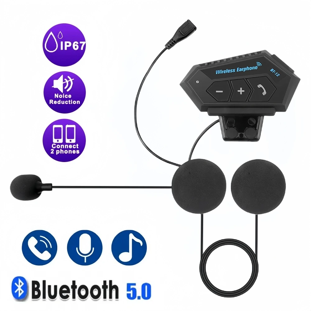 Bluetooth 5.0 Motorcycle Helmet Headphones Wireless Handsfree Stereo Music Player Moto Headset Noise Reduction Earphone With Mic