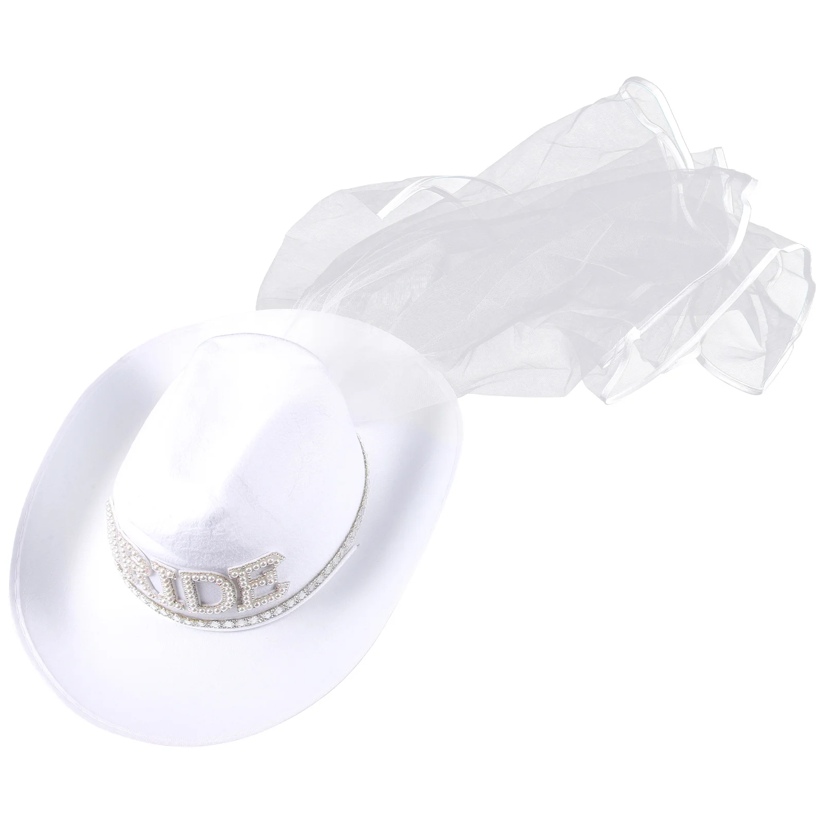 

White Cowboy Elegant Pearl Veil Rhinestone Bridal Bachelorette Party Supplies Cowgirl Wedding Party Accessories Bachelorette