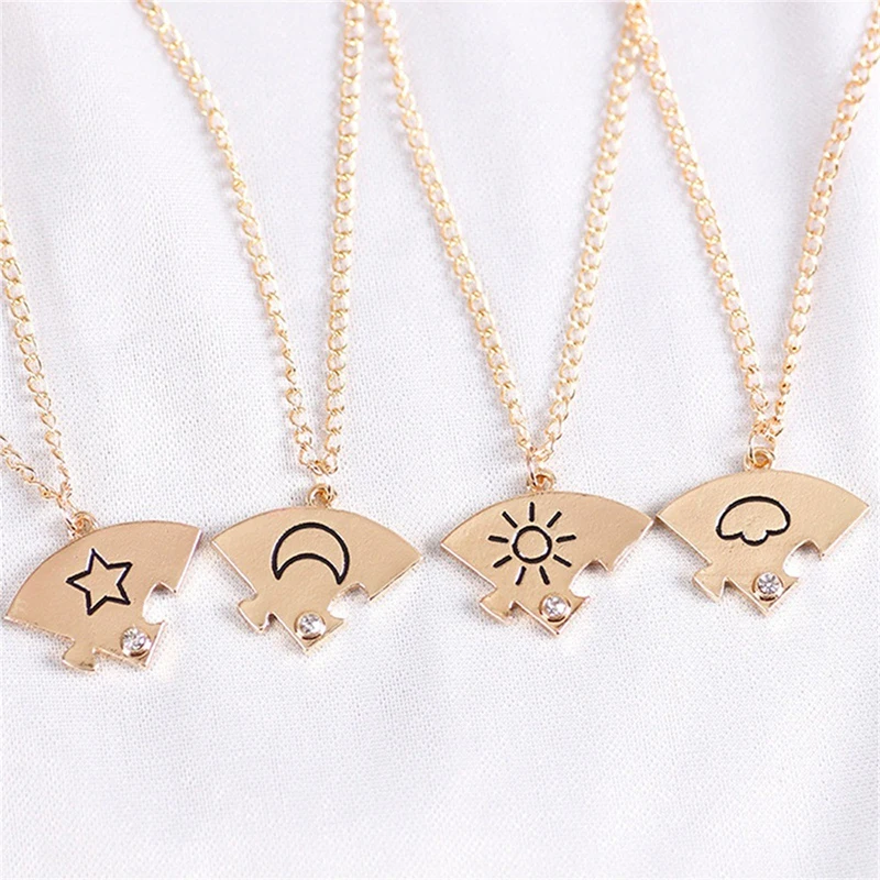 4 Pieces New Round Sun Star Moon Pendant Necklace Fashion Best Friend Forever Friendship BFF Men And Women Charm Chokers 2023