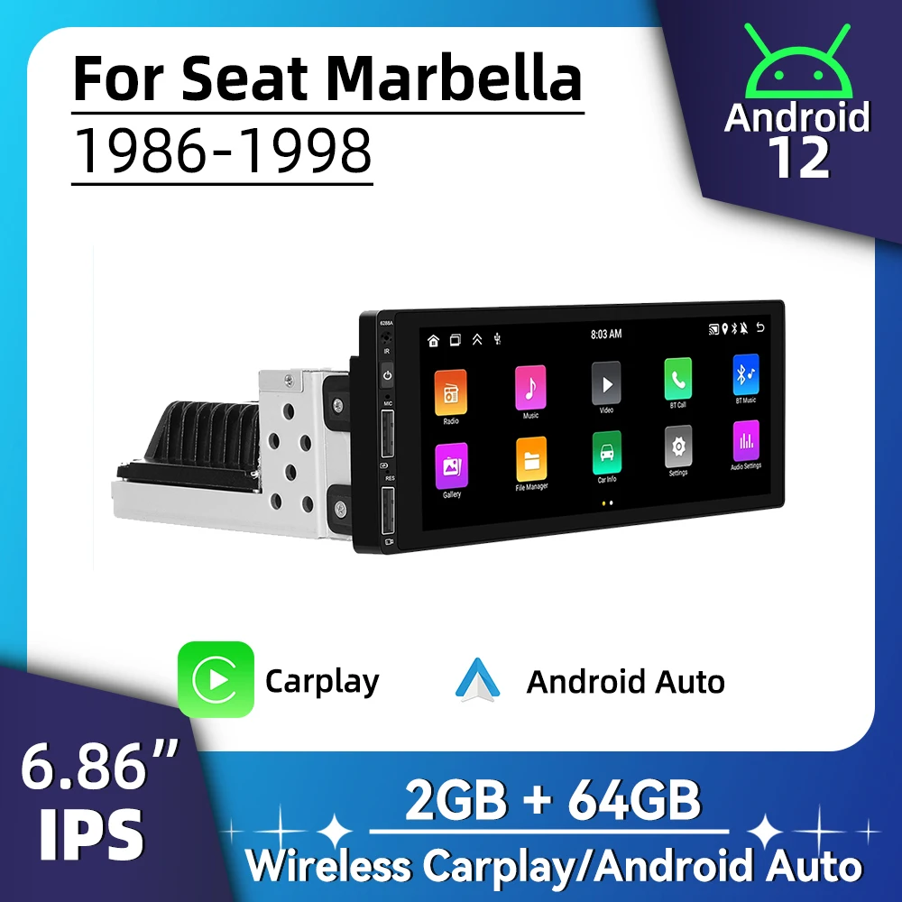 

1Din Android Radio 6.86" Screen Head Unit for Seat Marbella 1986-1998 Car Multimedia Android Auto Stereo Carplay Autoradio