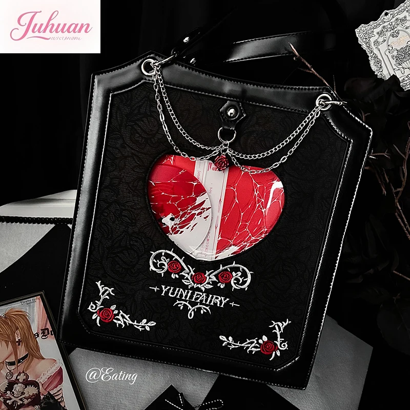

Japanese Dark Gothic Style Ltabag Shoulder Messenger Bags Women Original Double-sided Large Appetite Love Rose Chain Handbag