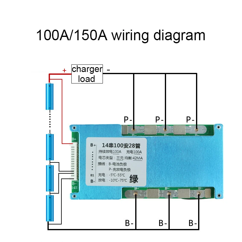 BMS 14S 51.8V 58.8V 50A 60A 100A 120A Li-ion 18650 Battery Charge Board with Balance/NTC Temperature Protection for Ebike