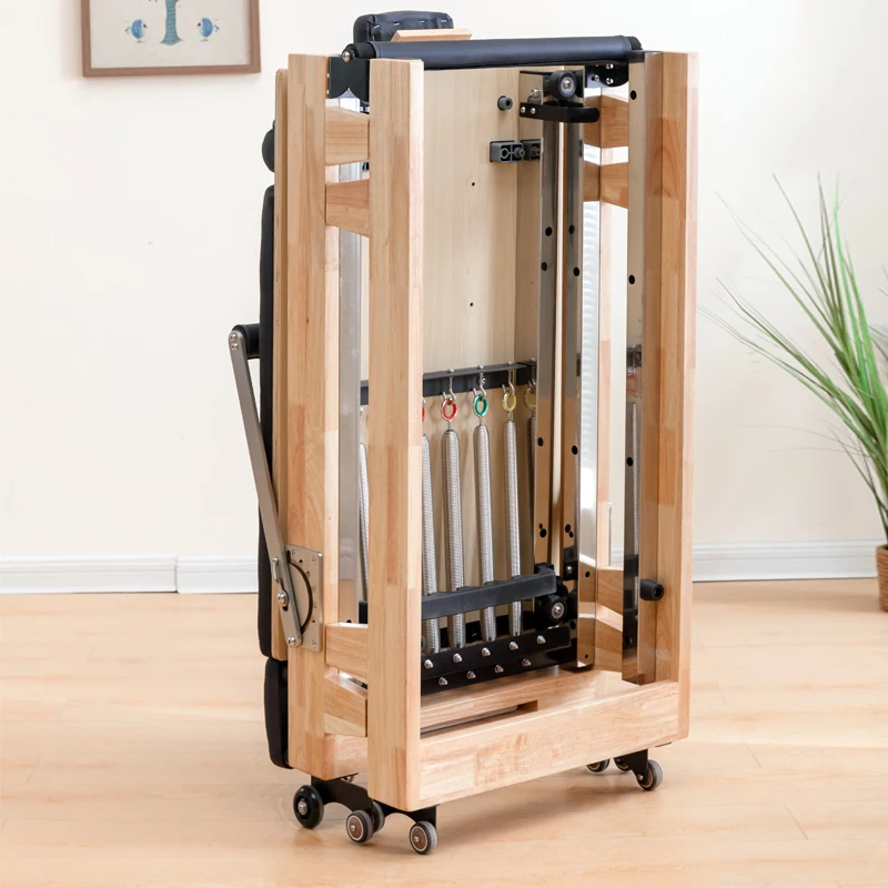 سرير تدريب بيلاتيس منزلي قابل للطي وقابل للطي، ممارسة اللياقة البدنية، معدات مطاطية، مصلحيون بيلاتيس خشبي