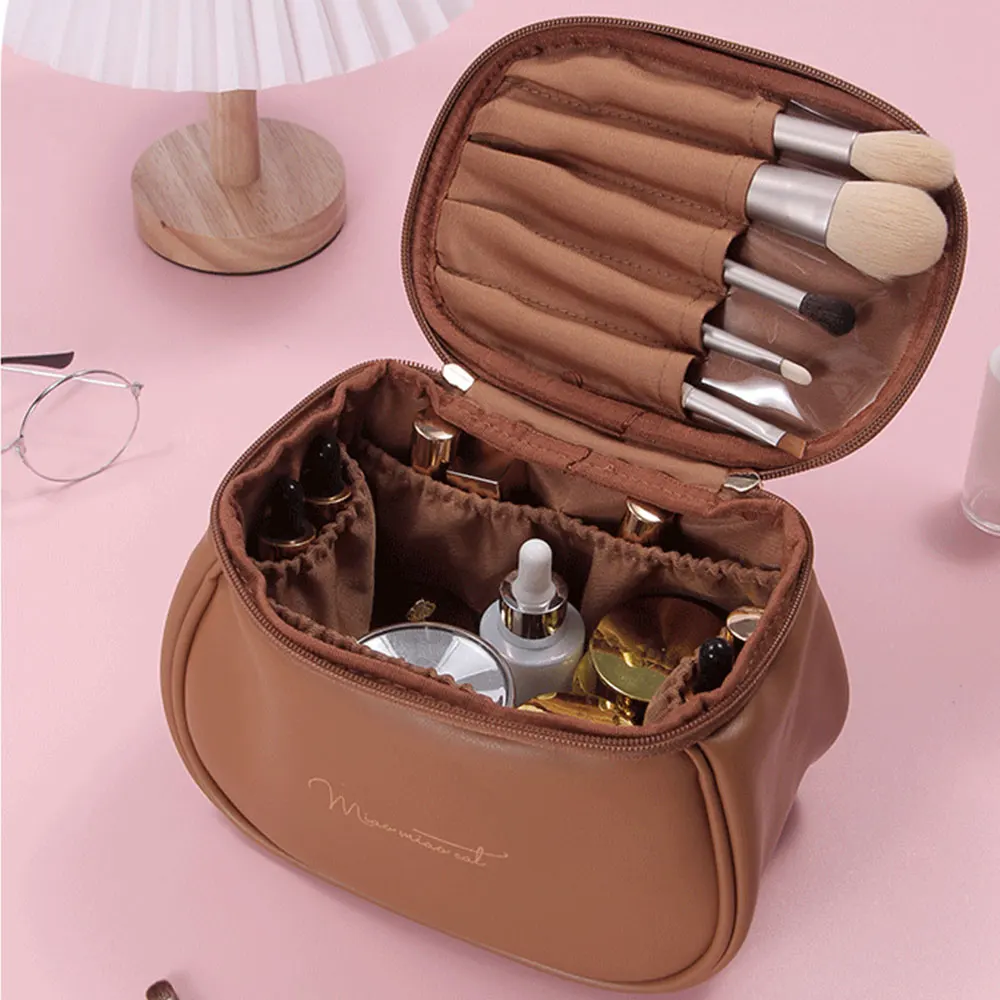 Tas Penyimpanan Portabel Mewah Wanita Kapasitas Besar Ritsleting Kosmetik Kecantikan Organizer Multifungsi Kulit PU Hadiah Kasus Makeup Wanita