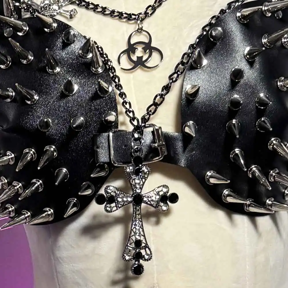 

Cross Eco Gothic Goth Fairy Emo Harajuku 90s Studded Rivet Kawaii Y2K Halter Camisole TOPS Punk Rock Hand Made Grunge E-Girls