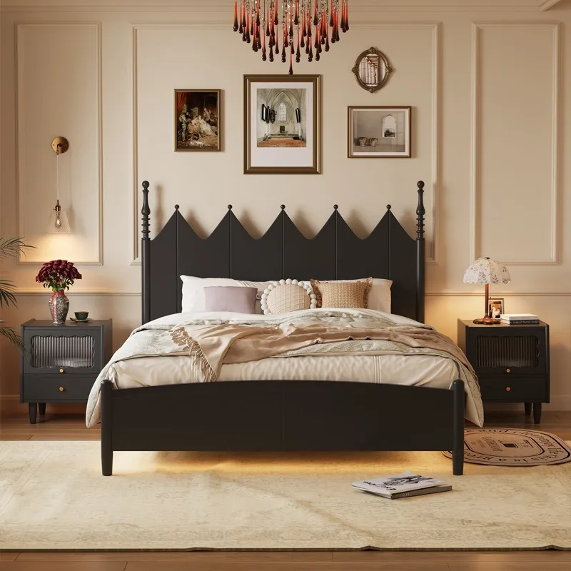 American solid wood bed master bedroom atmospheric retro shelf bed 1 meter 8 double bed