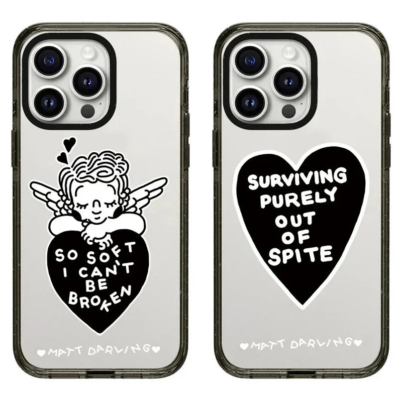 

2.0 Acrylic Black Border Angel Heart Pattern iPhone 11 12 13 14 15 Pro Max Protective Case