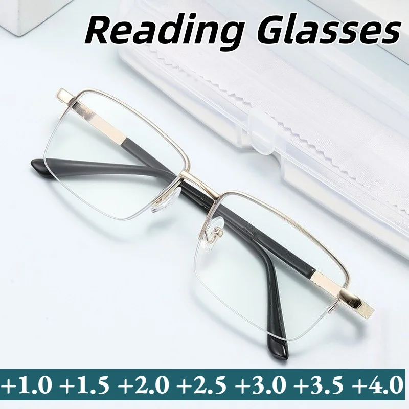 

High-definition Anti-blue Light Reading Glasses for Men Square-frame Business Presbyopia Glasses with Plus Diopters +1.0 To +4.0