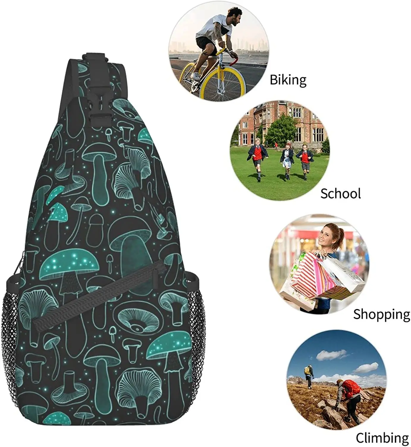 Mushroom Sling Backpack Crossbody Bag for Women Men Sling Bag Travel Hiking Shoulder Chest Bag Daypack Unisex One Size