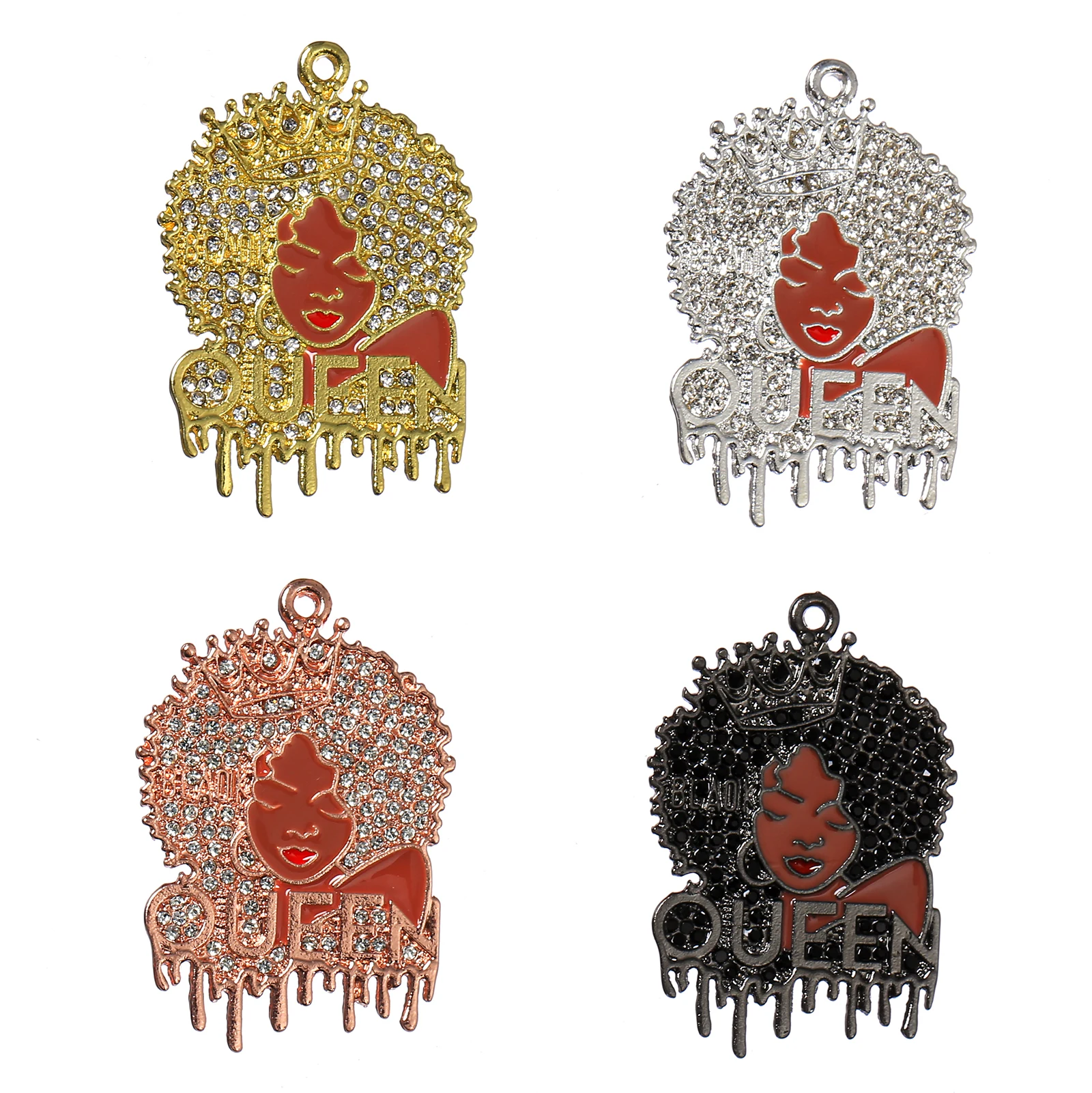 

10pcs Micro Pave Afro Girl Pendants Black Dripping Queen Charms for Bracelet Necklace Making Wholesale BGR201-BGR204