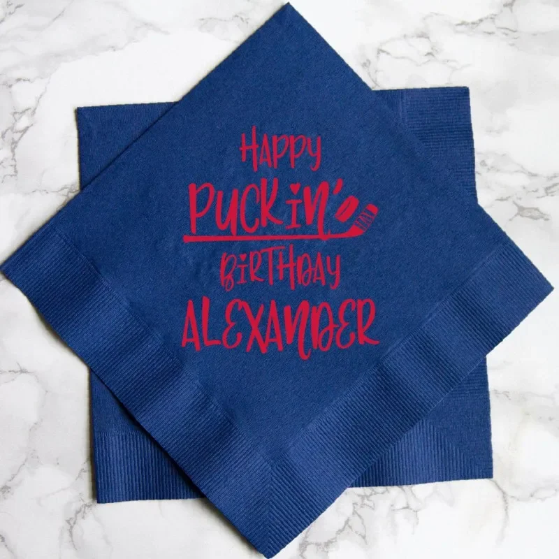 Happy Puckin' Birthday Napkins,Personalized Birthday Napkins,30th Birthday Napkins,Custom Hockey Napkins,Sports Birthday Napkin