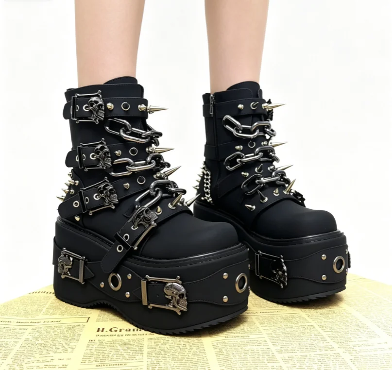 Botas de Combate Góticas Preta - Motorcycle Chain avaliação e preço