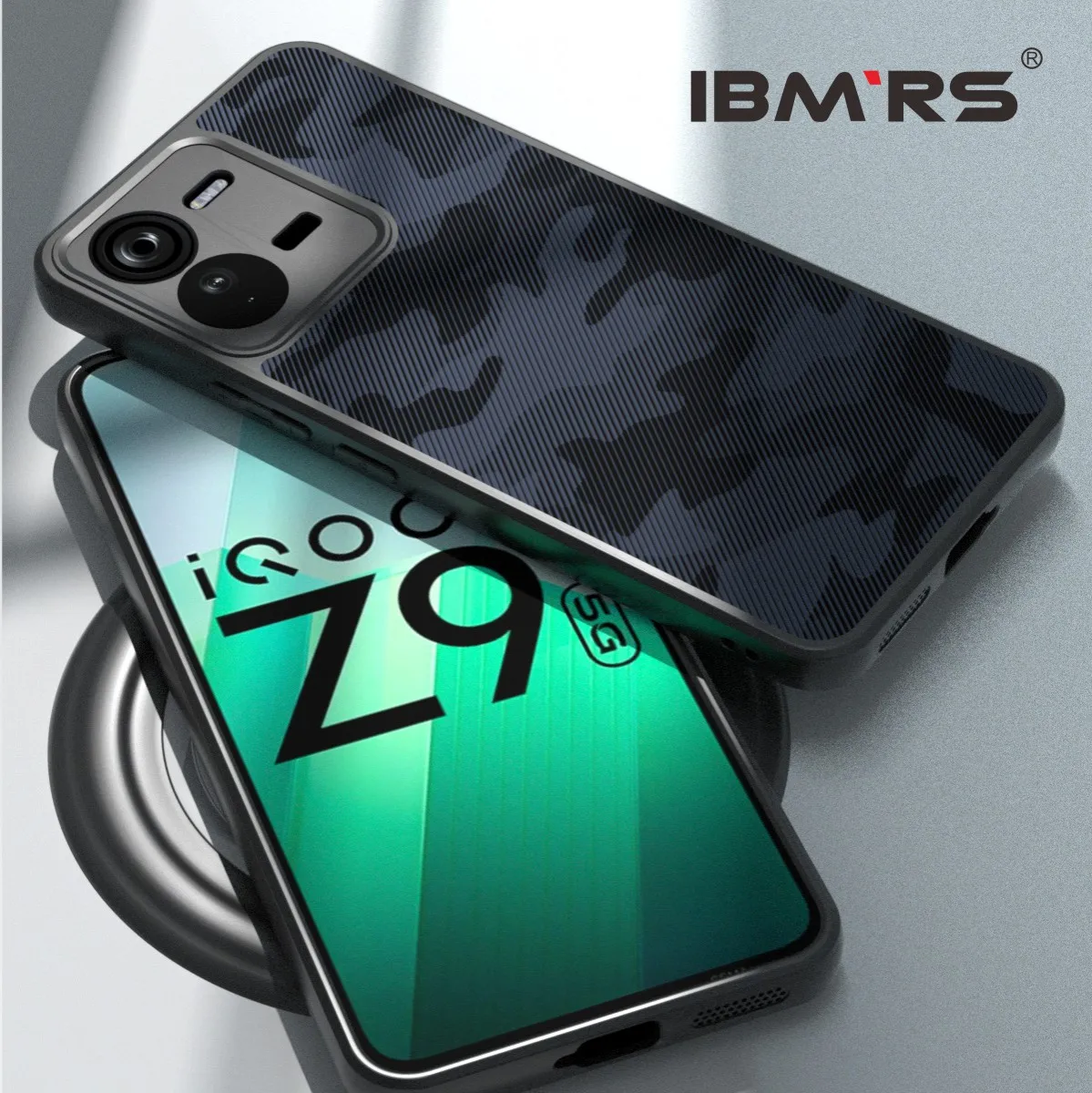 for vivo iQOO Z9 5G Case,Military Grade Drop Tested, Shockproof Matte Translucent Hard Back Slim Protective Case. Camo Black