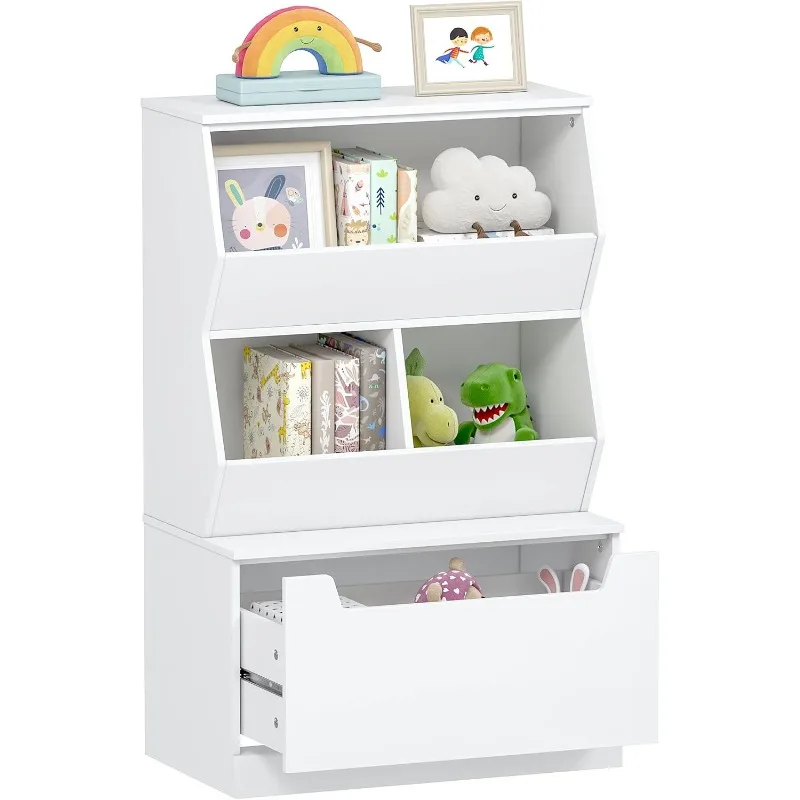 

Kids Toy Storage Cabinet and Organizer with Drawers and Cubbies - Ideal for Playroom, Classroom, Nursery - White