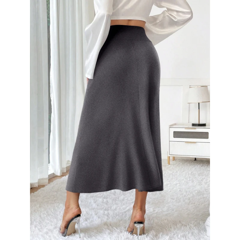 Female Long Skirt Workplace High Waist Straight Pure Colour Long Skirt Senior Sense Daily Commuter High Elasticity Knitted Milk